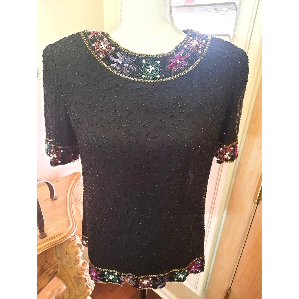 Vintage Laurence Kazar Silk Bead Top EUC